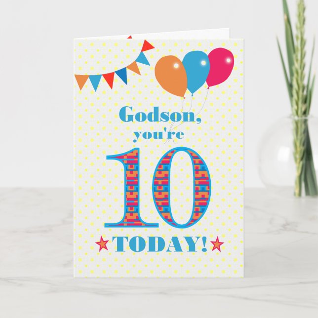 Carte Pour Godson 10th Birthday Bunting Balloons Card (Devant)
