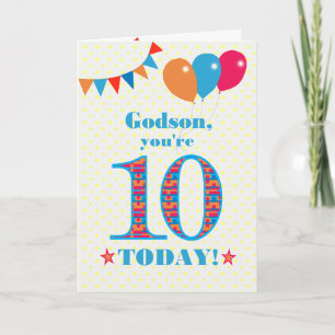 Carte Pour Godson 10th Birthday Bunting Balloons Card