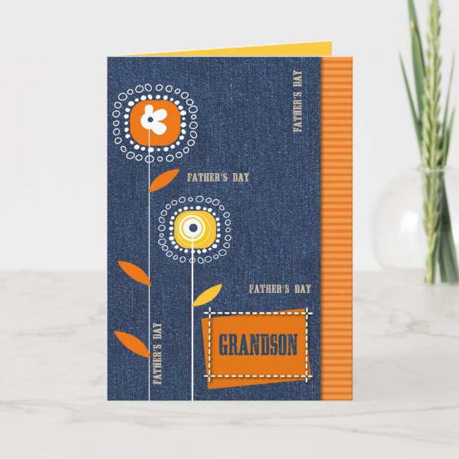 Carte Pour Grandson sur Fête des pères Denim Design (Devant)