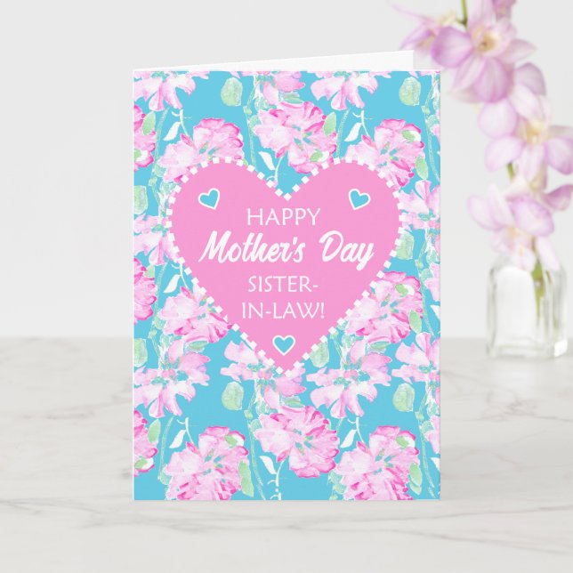 Carte Pour la Fête des mères de Soeur en Bleu Roses rose (Orchidée)