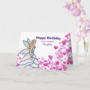 Carte Pour la fille à l'anniversaire Fée avec Coeurs ros