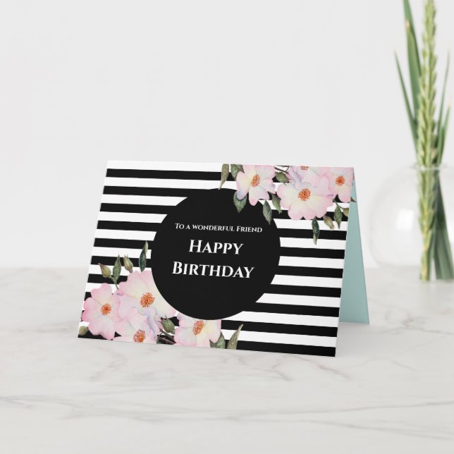 Carte Pour l'Ami sur l'aquarelle d'anniversaire Rose str (Devant)