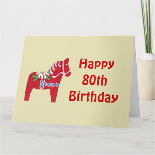 Carte pour le 80e anniversaire Cheval Dala rouge