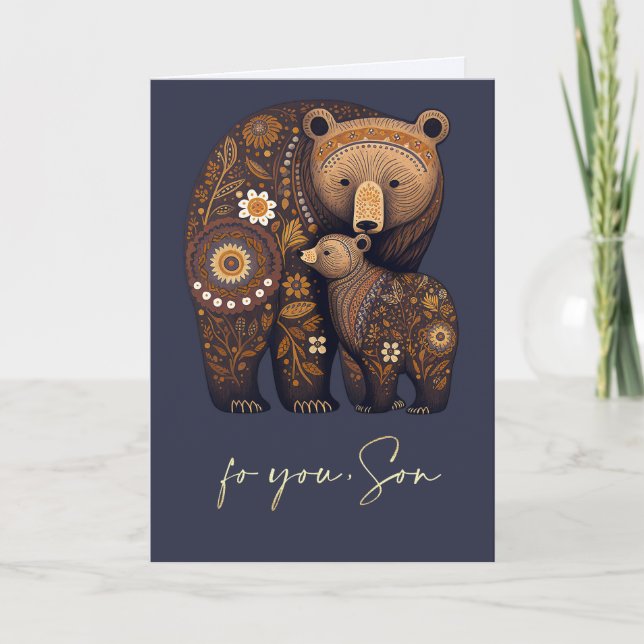 Carte Pour le fils sur Fête des pères mignon ours Folk A (Devant)