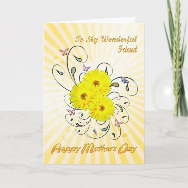 Carte Pour le jour de mère d'ami avec les fleurs jaunes (Devant)