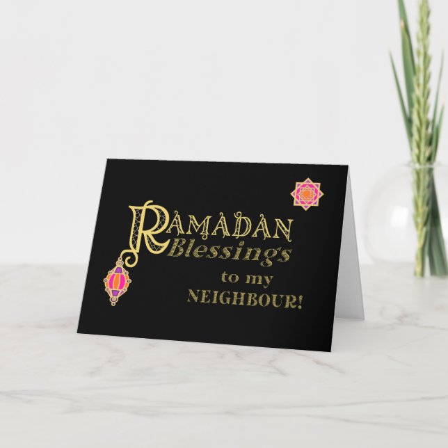 Carte Pour le Ramadan voisin Bénédiction or sur noir (Devant)