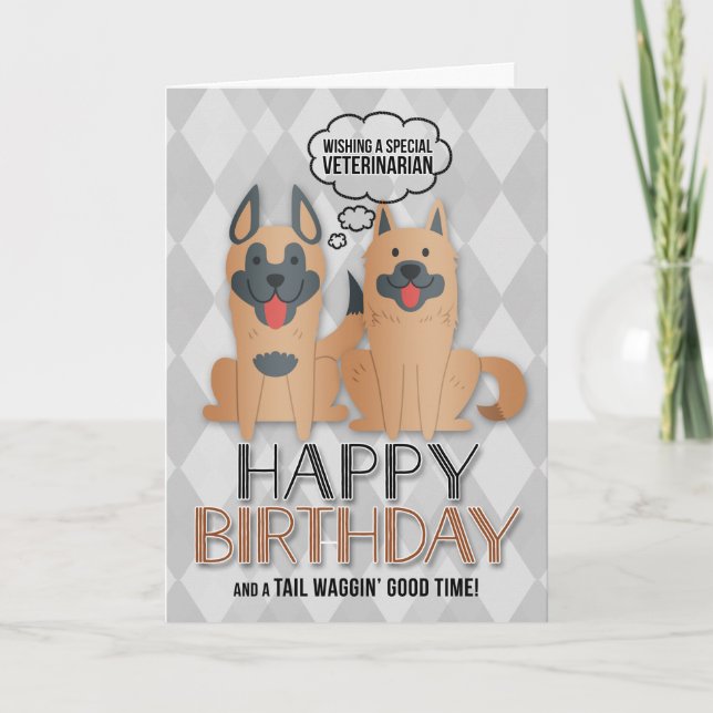 Carte pour les chiens de caricature mignonnes d'annivers (Devant)