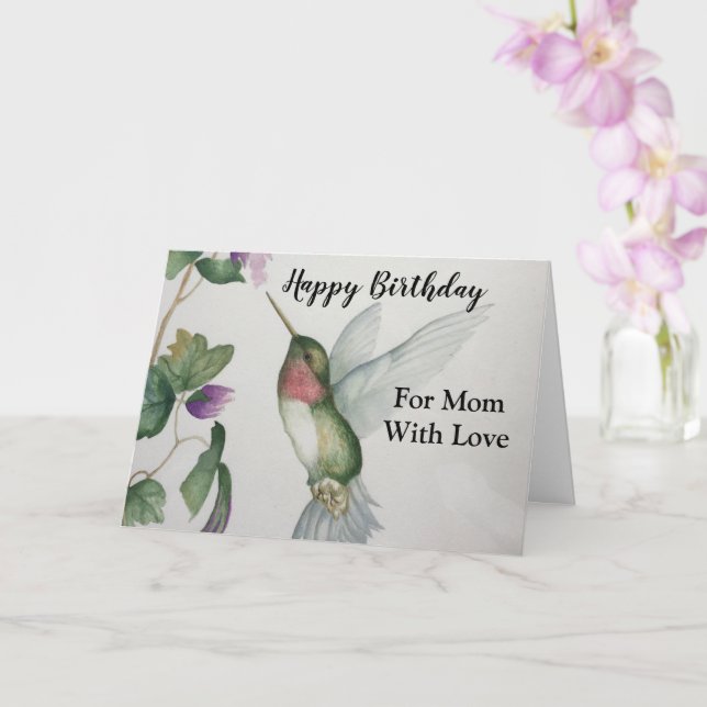 Carte Pour Maman Anniversaire Joyeux Colibri Aquarelle (Orchidée)