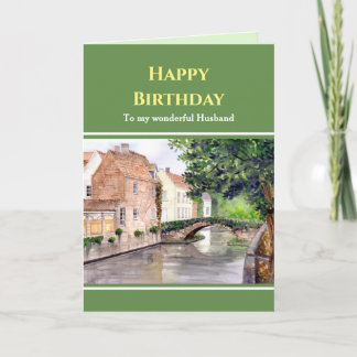 Carte Pour mari à l'anniversaire Bruges Belgique Aquarel