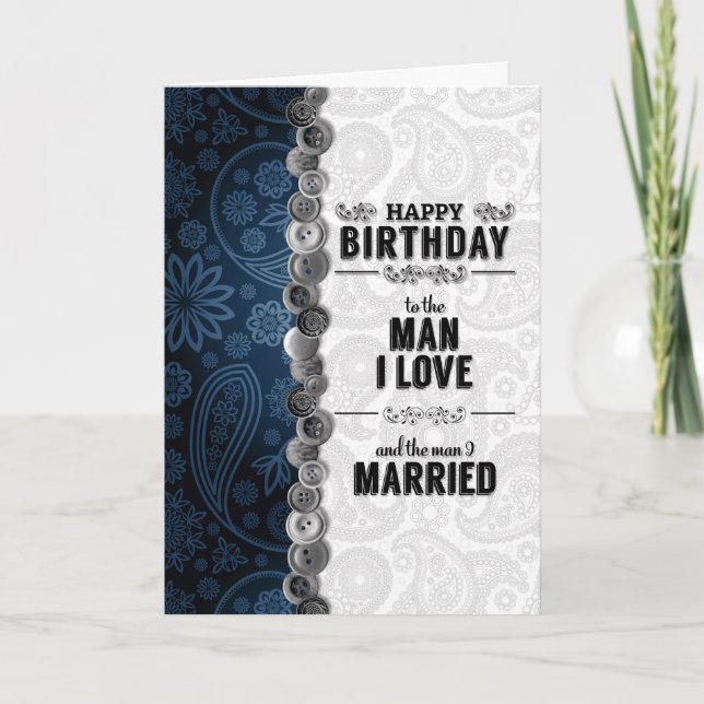 Carte pour Mari Bleu Paisley Sentimental Anniversaire (Devant)
