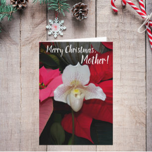 Carte Pour Mère Rouge Poinsettias et Orchidée Noël
