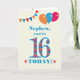 Carte Pour Nephew 16th Birthday Bunting Balloons Card