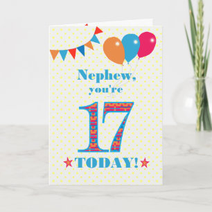 Carte Pour Nephew 17th Birthday Bunting Balloons Card