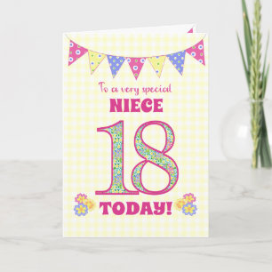 Carte Pour Niece 18th Birthday Primroses et Bunting Card