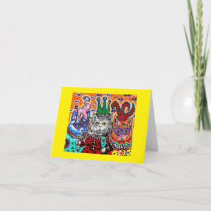 Carte pour notes avec chats à Mardi Gras