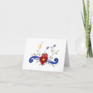 Carte pour notes blanc avec fleur rouge et rouleau