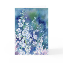 Carte pour notes blanc Delphiniums