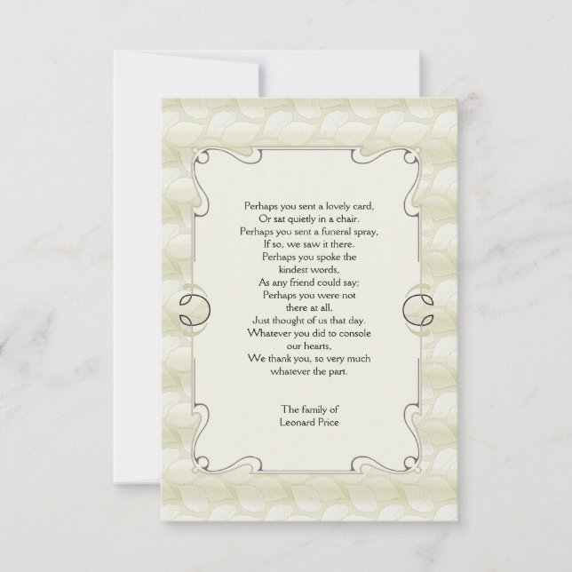 Carte pour notes de Merci de perte de feuille (Devant)