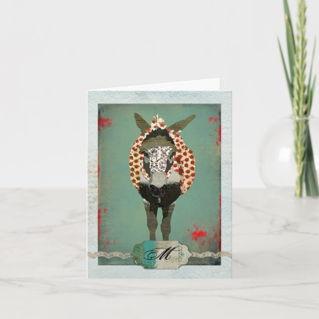 Carte pour notes de monogramme de rose rouge de (Devant)