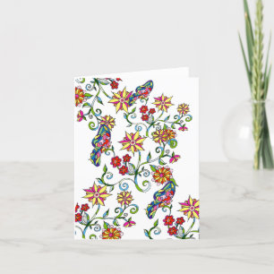 Carte pour notes de papillons et de fleurs