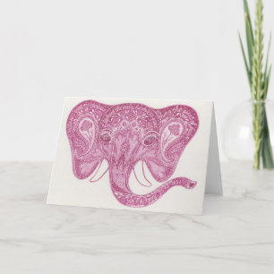 Carte pour notes d'éléphant rose Paisley