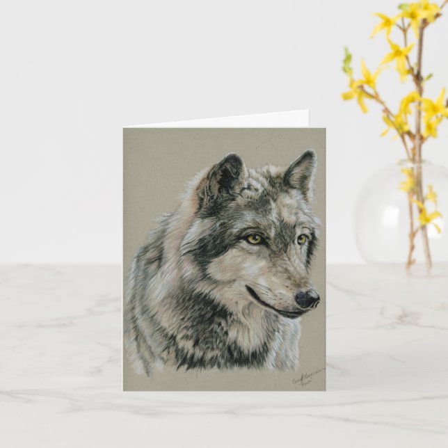 Carte pour notes du loup gris (Fleur jaune)