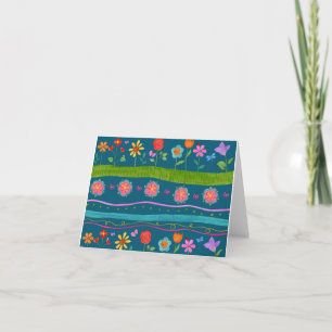 Carte pour notes floral à rayures ondulées (vierge