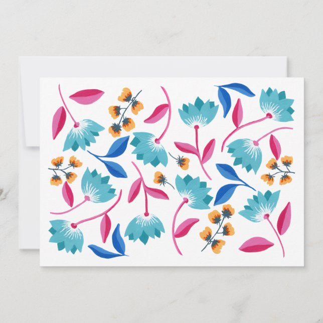 Carte pour notes floral rose et bleu peint moderne (Dos)