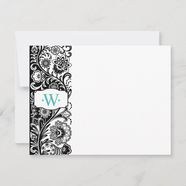 Carte pour notes latéral floral monogramme personn (Devant)