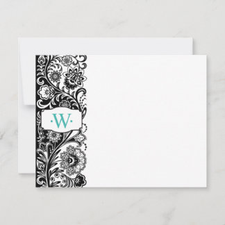 Carte pour notes latéral floral monogramme personn