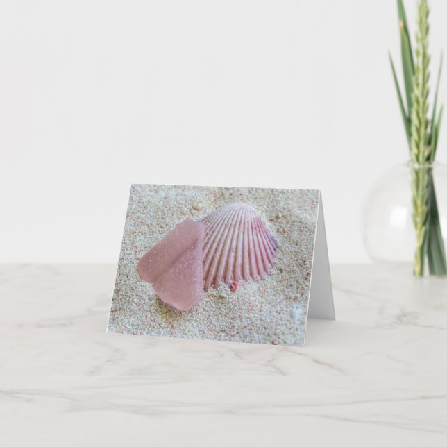 Carte pour notes - Verre de mer rose et coquillage (Devant)