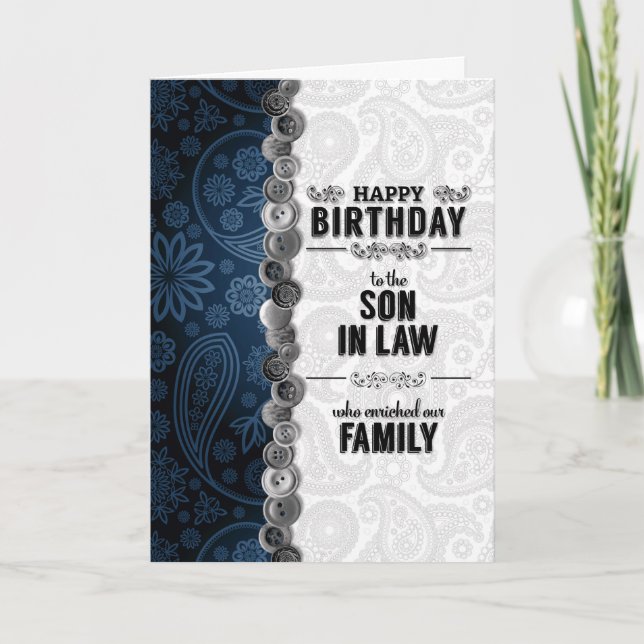 Carte Pour Notre gendre sur son Anniversaire Blue Paisle (Devant)