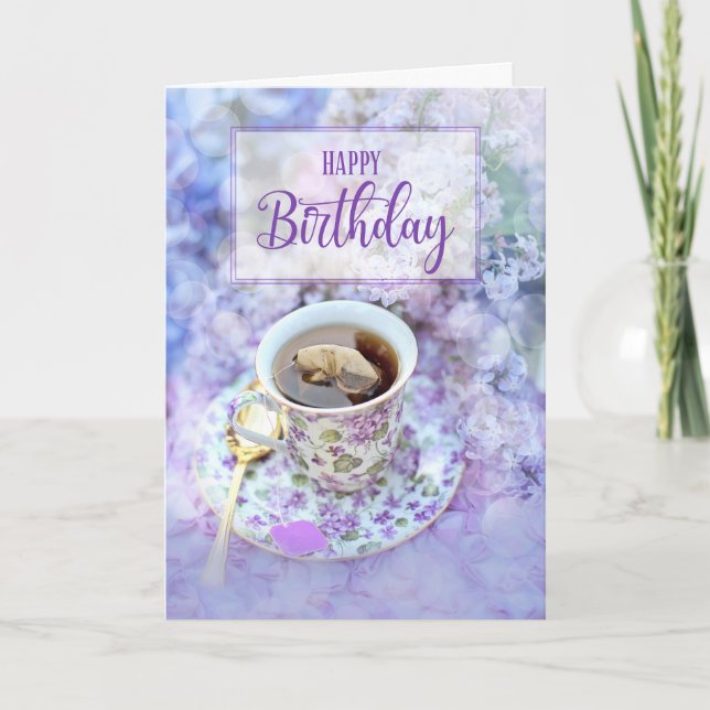 Carte pour sa coupe de thé et de fleurs violettes Annive (Devant)