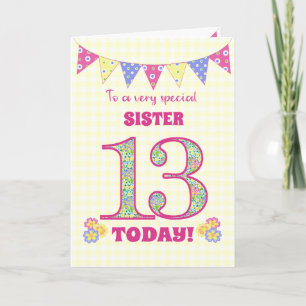 Carte Pour Soeur 13e Anniversaire Primroses Bunting Card