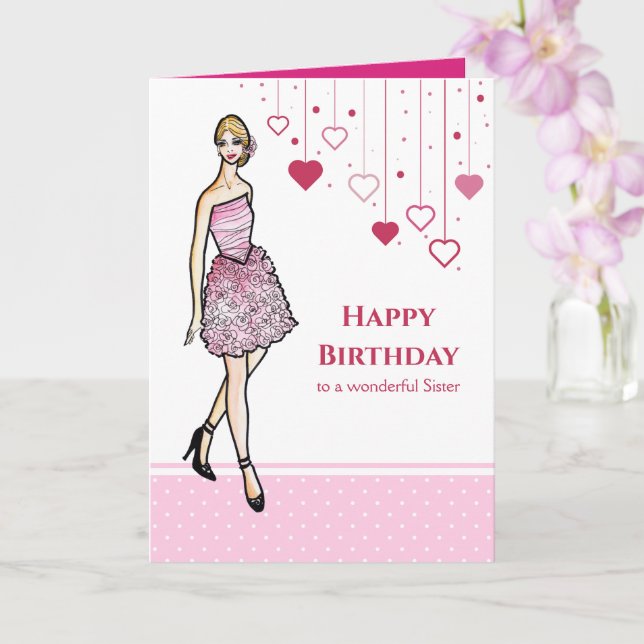 Carte Pour Soeur à Anniversaire fille avec Roses roses r (Orchidée)