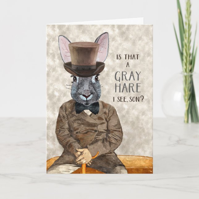 Carte Pour Son Amusant Anniversaire Hipster Rabbit Gris  (Devant)