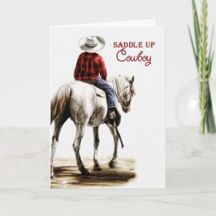 Carte pour un Cowboy sur son cheval d'anniversaire à thè