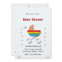 Carte pour une Baby Shower avec Poussette Arc-en-C