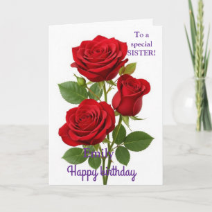 Carte Pour une sœur spéciale Roses roses jaunes annivers