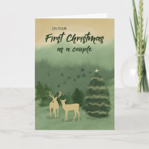 Carte Pour votre premier Noël en Couple Vert Paysage
