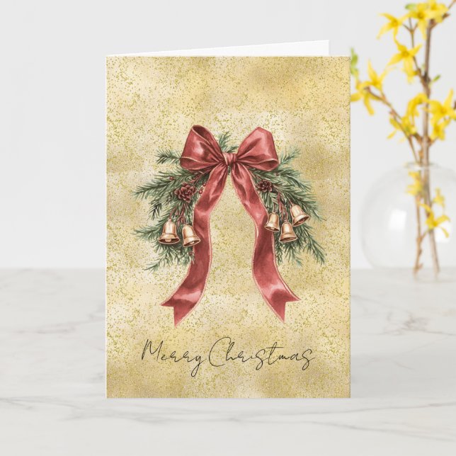 Carte Poussière d'Or Pailletée Confettis Ruban Rouge Clo (Fleur jaune)