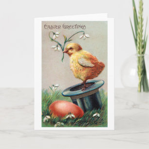 Carte Poussin de Pâques vintage Œuf Fleur