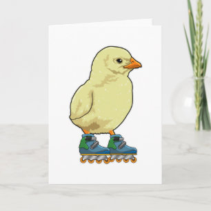 Carte Poussin patineur en ligne avec des patins en ligne