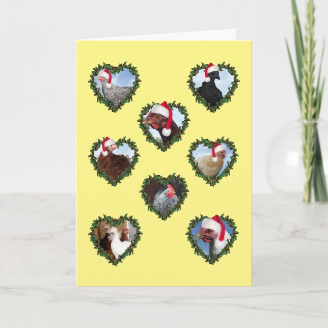 Carte Poussins de Noël dans des Couronnes de Coeur (Devant)