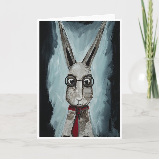 Carte Power Tie. A rabbit with eye glasses and a red tie (Devant)