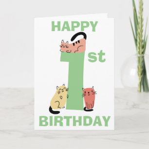 Carte Premier 1er anniversaire Doodday Cats Message pers