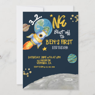CARTE PREMIER ANNIVERSAIRE, ANNIVERSAIRE ESPACE, DÉCOLLA