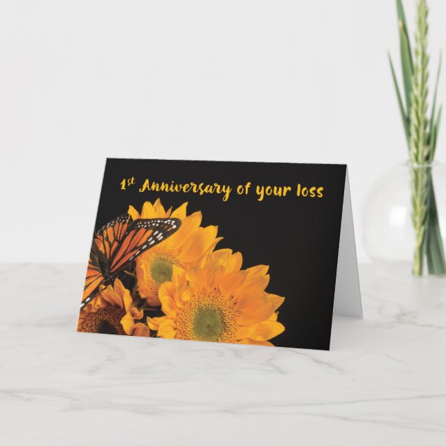 Carte Premier anniversaire de deuil religieux Papillon (Devant)
