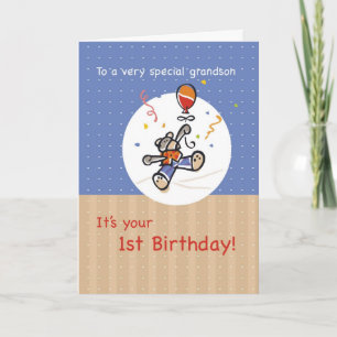 Carte Premier anniversaire de grand-fils avec ours et ba