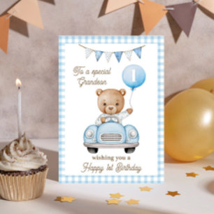 Carte Premier anniversaire de Grand-fils Teddy Bear Salu